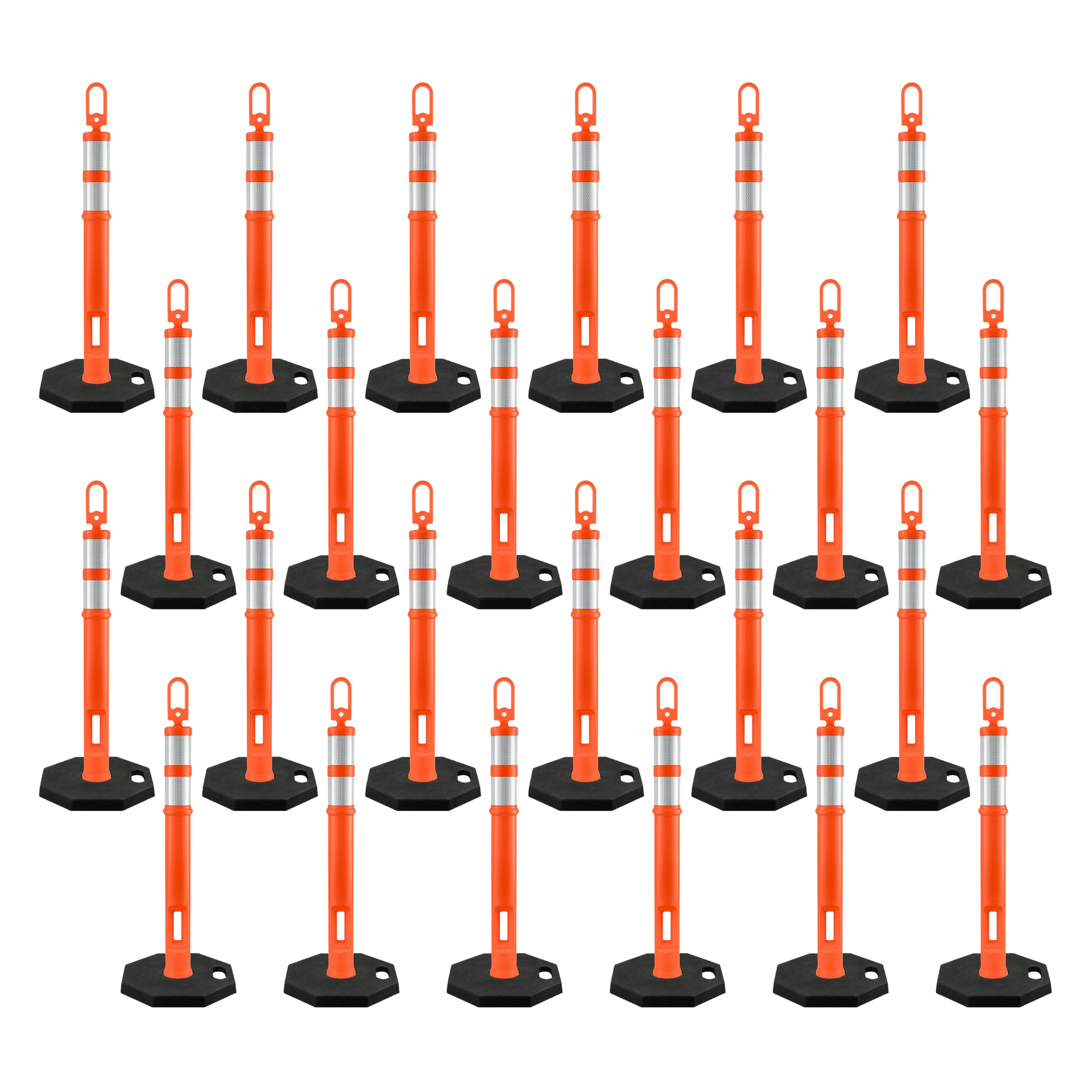42" Ring Loop Orange Traffic Delineator Post with 13 LB PVC Base - 24 Pack